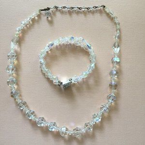 Clear Beaded Bracelet and Necklace Vintage Set GUC